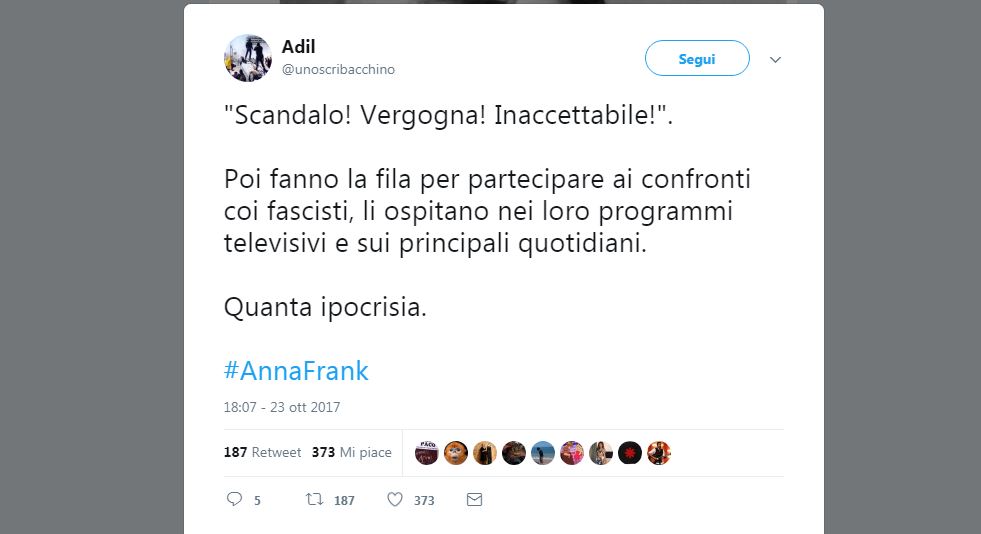 L’indignazione social per gli adesivi di Anna Frank L’indignazione social per gli adesivi di Anna Frank