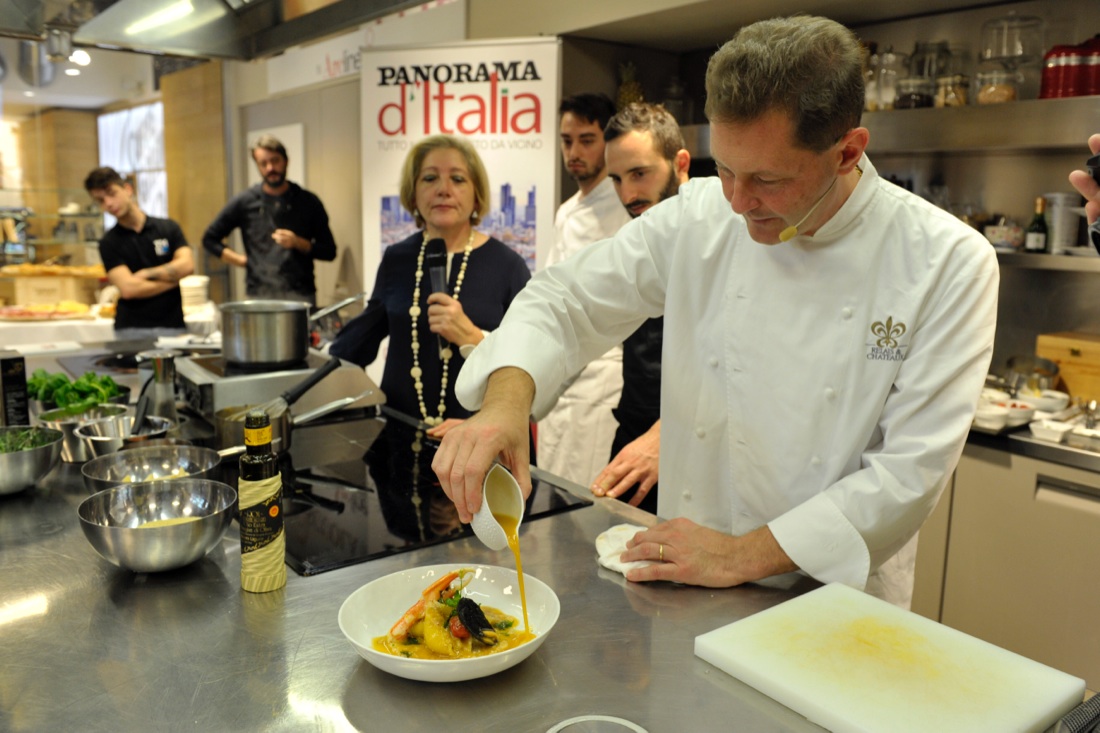 La ricetta di Enrico Cerea: conchiglioni ripieni nella sabbia con zuppa di pesce