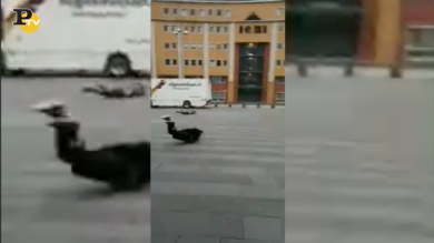 Persone cadono a terra per il forte vento ad Amsterdam | video