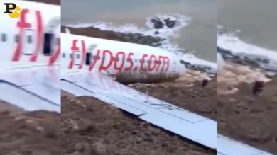 Aereo Pegasus finisce fuori pista, sul mare | video