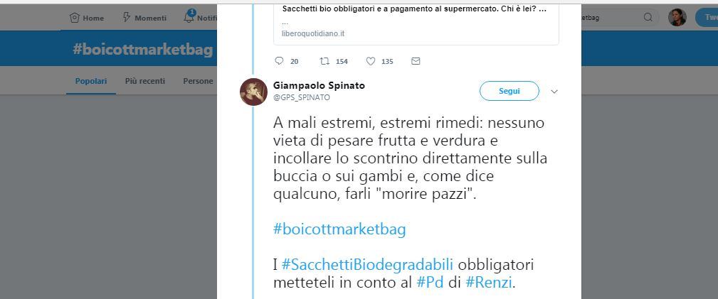 Sacchetti bio e a pagamento: i social si spaccano sulla nuova legge Sacchetti bio e a pagamento: i social si spaccano sulla nuova legge