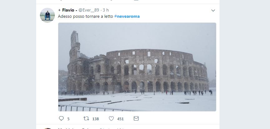 #Nevearoma: sui social lo stupore dei romani per la Capitale imbiancata