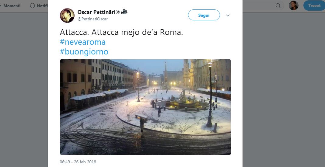 #Nevearoma: sui social lo stupore dei romani per la Capitale imbiancata