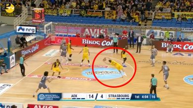 Basket: la parata del cestista greco alla “Buffon” | video