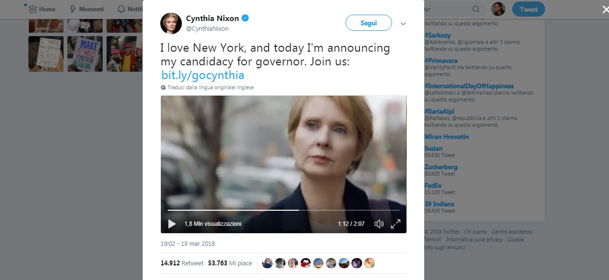 Cynthia Nixon, da Sex & The City alla politica