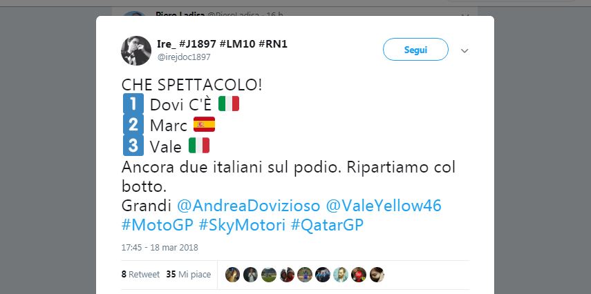 La festa social per il podio di Dovizioso e Rossi in Qatar