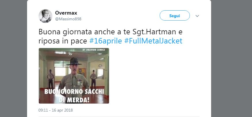 Ecco come i social network ricordano il Sergente Hartman Ecco come i social network ricordano il Sergente Hartman