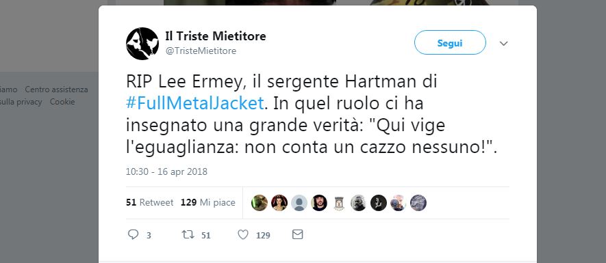 Ecco come i social network ricordano il Sergente Hartman Ecco come i social network ricordano il Sergente Hartman