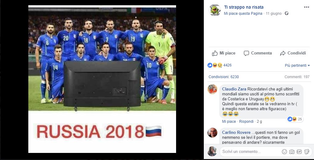 Mondiali 2018 al via senza l’Italia: i meme più divertenti Mondiali 2018 al via senza l’Italia: i meme più divertenti