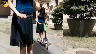 Chiara Appendino prova il monopattino elettrico di Torino | video