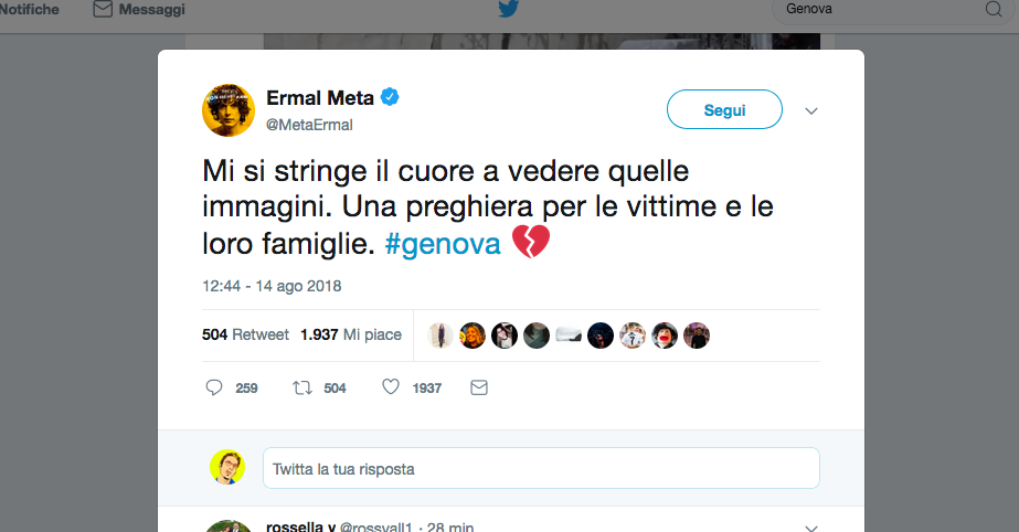 Disastro di Genova: il cordoglio social Disastro di Genova: il cordoglio social