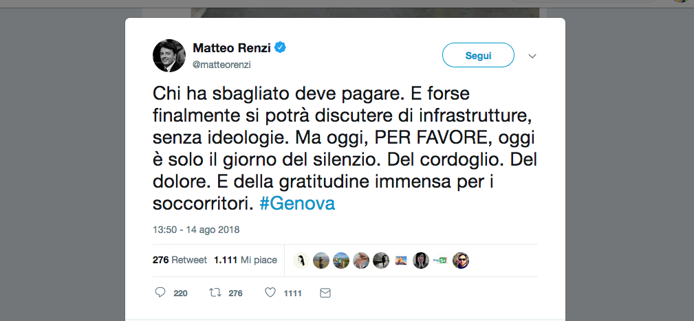 Disastro di Genova: il cordoglio social Disastro di Genova: il cordoglio social