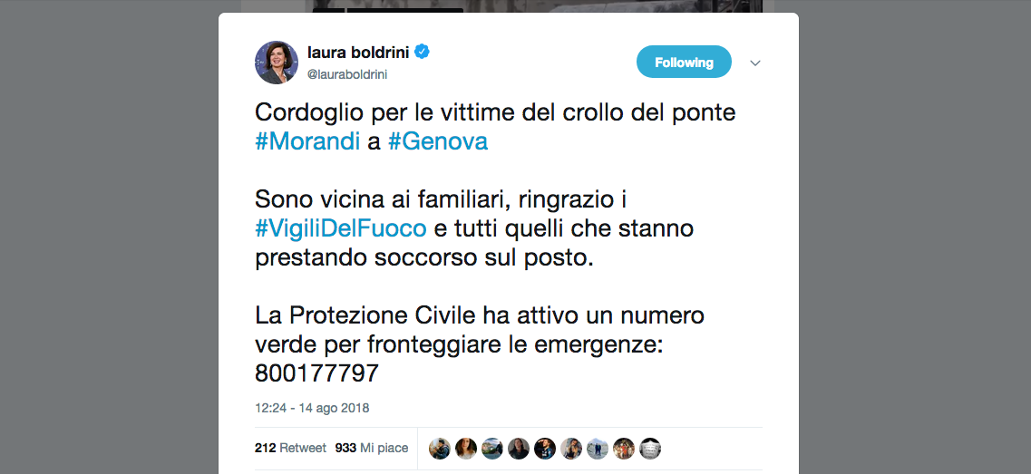 Disastro di Genova: il cordoglio social Disastro di Genova: il cordoglio social