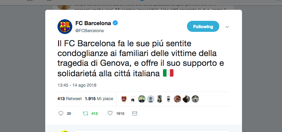 Disastro di Genova: il cordoglio social Disastro di Genova: il cordoglio social