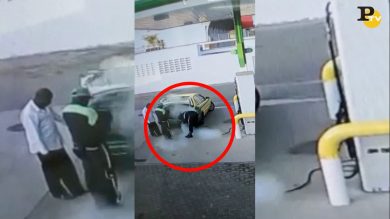 Scoppia la gomma dal benzinaio. Ecco cosa succede | video