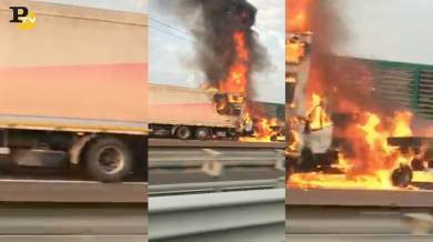 Incidente autostrada A4. Tir brucia dopo scontro con un furgone | video