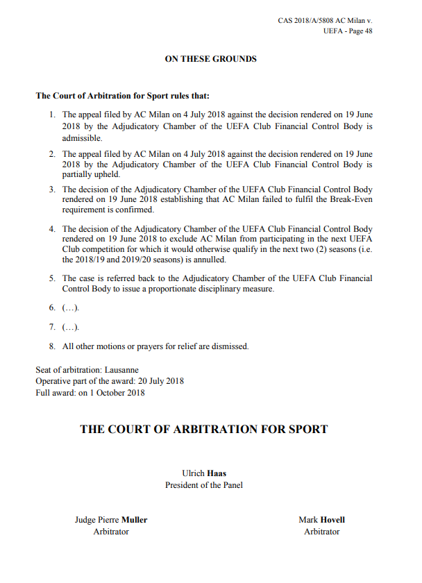 Milan, ecco la sentenza Fair Play Finanziario Uefa