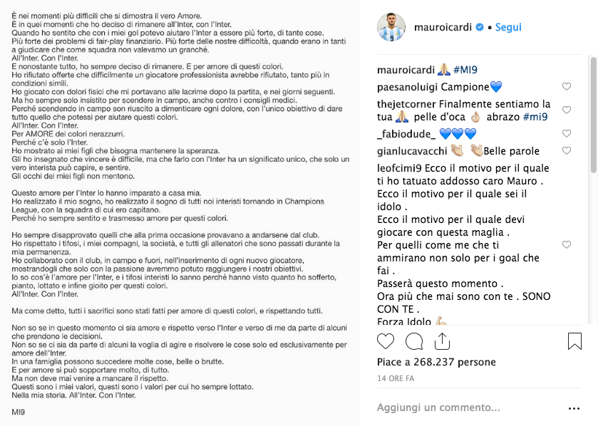 Icardi e la lettera all’Inter, a Spalletti, a Marotta Icardi e la lettera all’Inter, a Spalletti, a Marotta