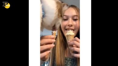 Ragazza condivide il suo gelato con il gatto
