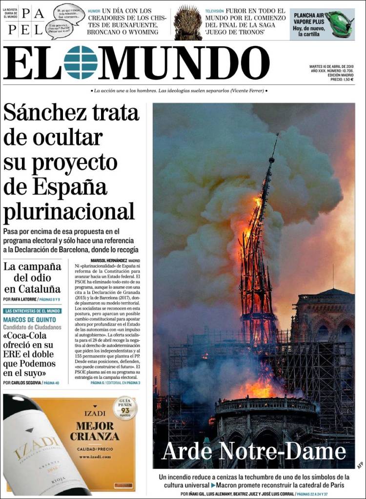 Incendio Notre Dame a Parigi: la notizia in tutto il mondo