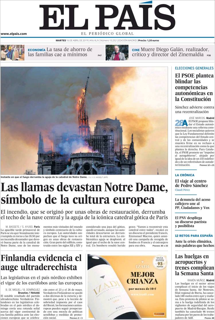 Incendio Notre Dame a Parigi: la notizia in tutto il mondo