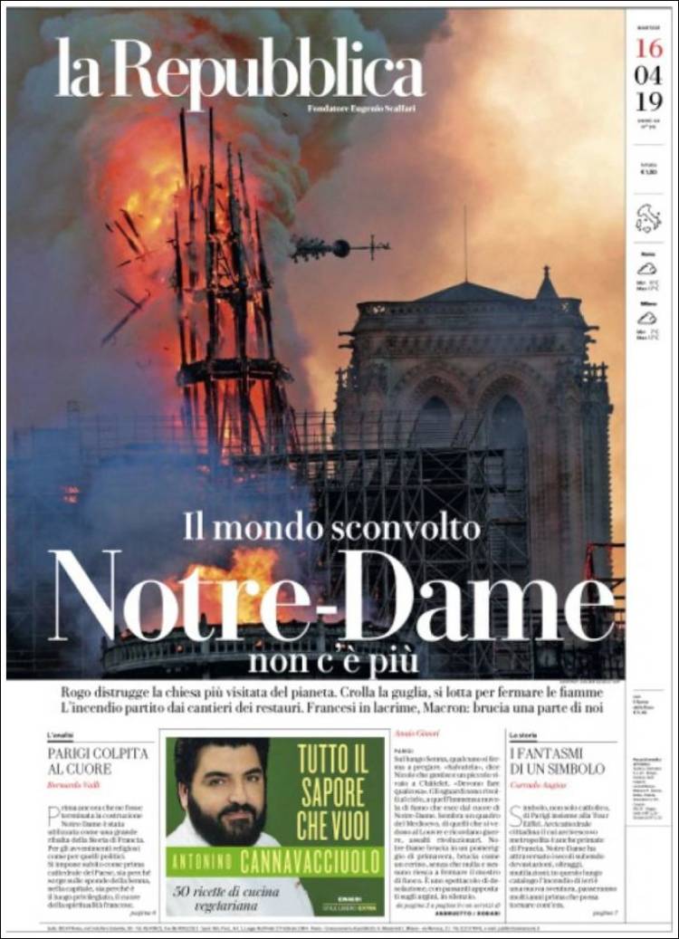 Incendio Notre Dame a Parigi: la notizia in tutto il mondo