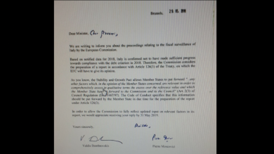 Ecco la lettera della Ue al Governo italiano