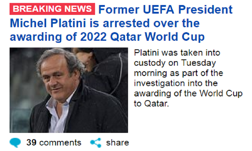 Platini fermato e rilasciato: Qatar 2022, scandalo senza fine Platini fermato e rilasciato: Qatar 2022, scandalo senza fine