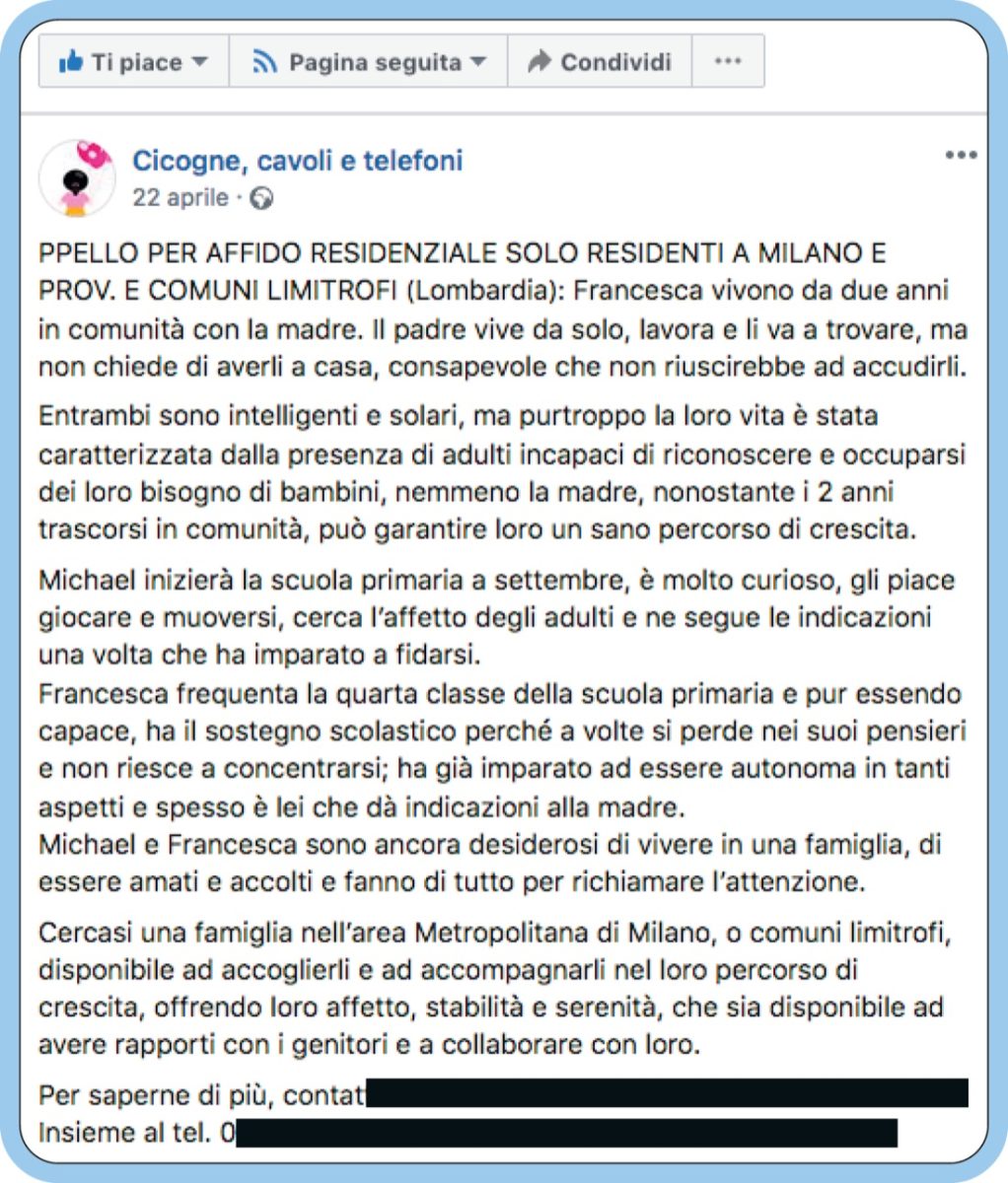 Vuoi un bambino in affido? Vai su facebook Vuoi un bambino in affido? Vai su facebook