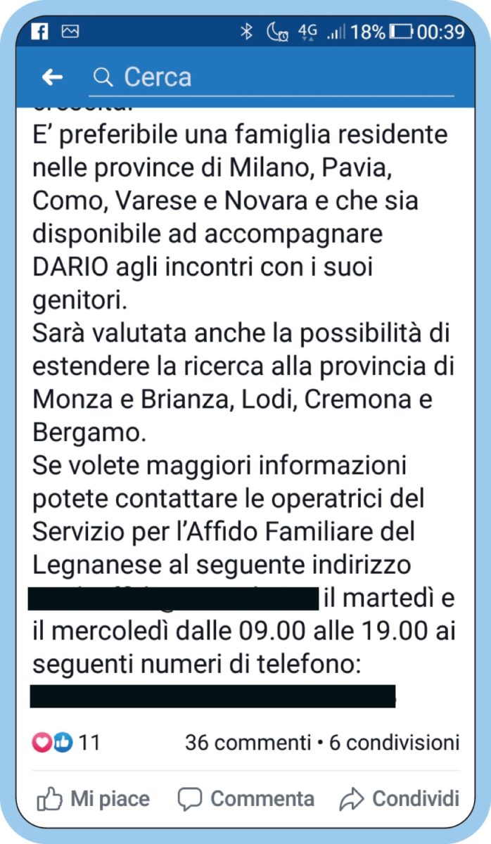 Vuoi un bambino in affido? Vai su facebook Vuoi un bambino in affido? Vai su facebook