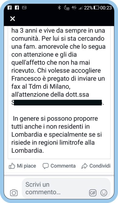 Vuoi un bambino in affido? Vai su facebook