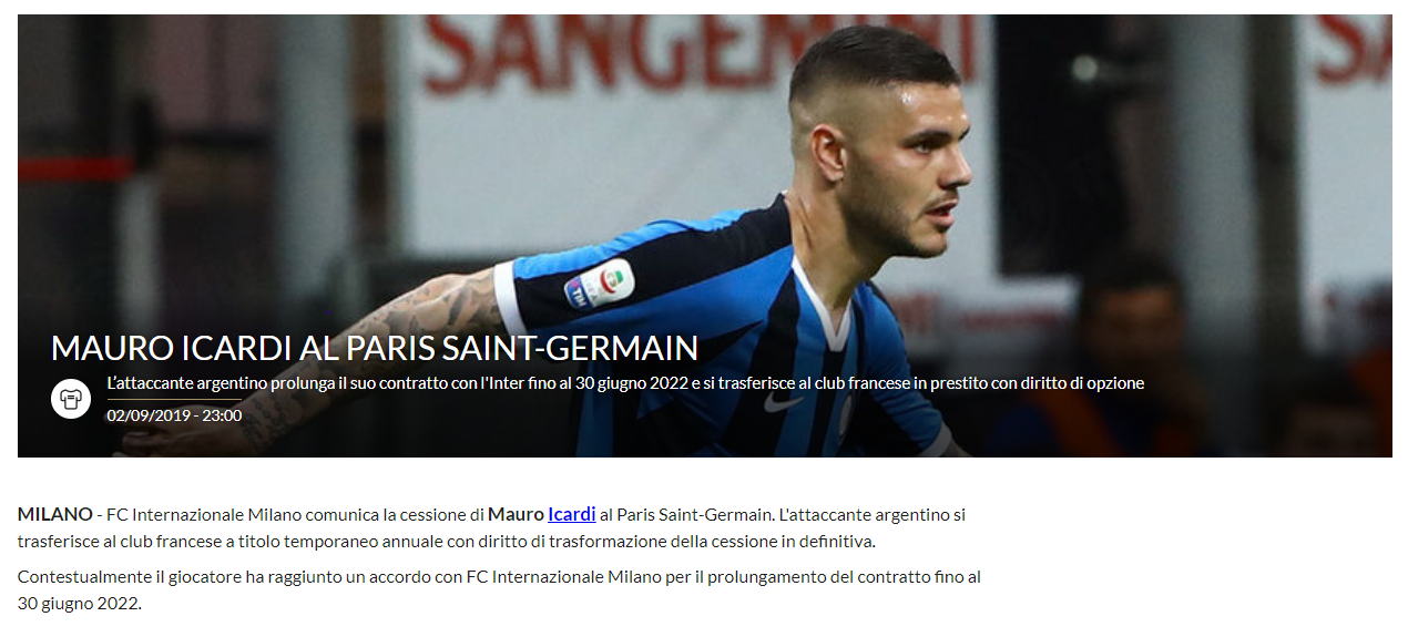 Icardi-Inter, è finita! Va al Psg in prestito con diritto di riscatto