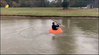 Usa, una zucca da oltre 400 kg si trasforma in canoa