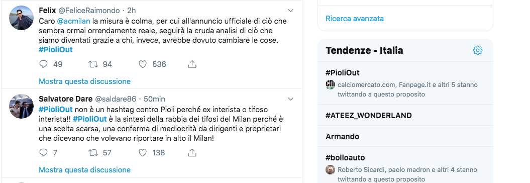 #PioliOut, in rete spopola la rabbia dei tifosi del Milan #PioliOut, in rete spopola la rabbia dei tifosi del Milan