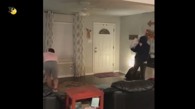 Due ragazzi tentano di prendersi a cuscinate ad occhi chiusi