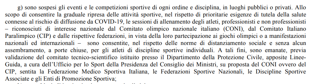Riparte lo sport (con beffa per il calcio) Riparte lo sport (con beffa per il calcio)
