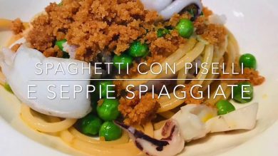 Spaghetti con piselli e seppie spiaggiate