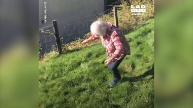 Nonna tira un calcio alla palla…e finisce nella finestra della casa di fronte | video