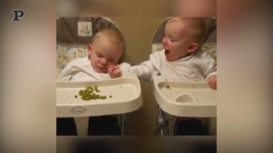 Bimbo ruba il cibo al fratello addormentato | video