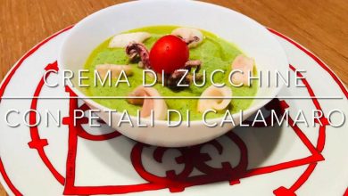 Cuciniamo insieme: crema di zucchine con petali di calamari