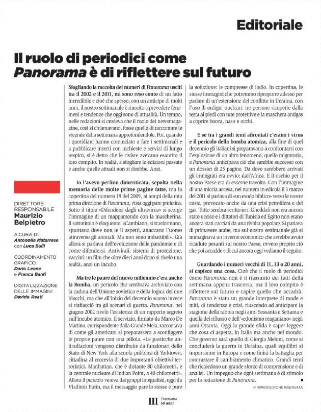 Il ruolo di periodici come
Panorama è di riflettere sul futuro Il ruolo di periodici come
Panorama è di riflettere sul futuro