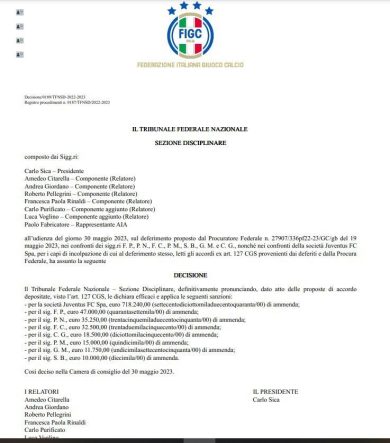 Manovra stipendi: ok al patteggiamento. Solo ammenda per la Juventus