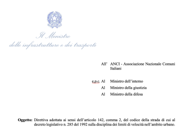 30km/h, la direttiva del Ministro Salvini