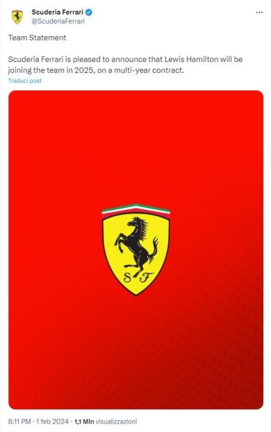 Ufficiale: Hamilton sarà pilota Ferrari dal 2025