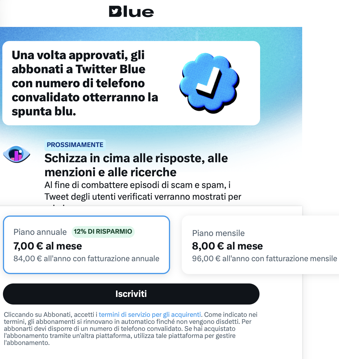 Twitter Blue in Italia, costi e vantaggi Twitter Blue in Italia, costi e vantaggi
