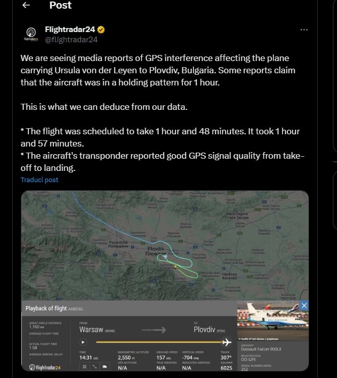 Ma quale attacco russo, l’aereo di Ursula ha fatto soltanto nove minuti di ritardo