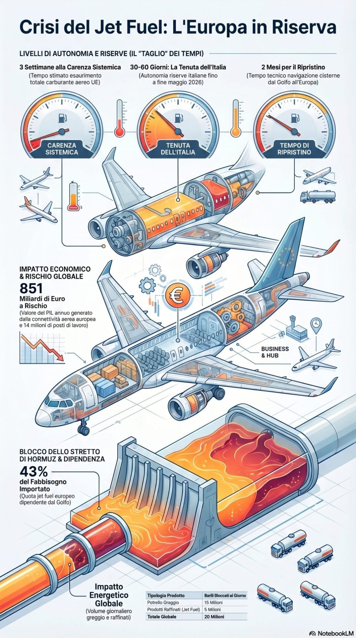 Carburante a rischio, voli in bilico: l’Europa ha tre settimane prima dello stop