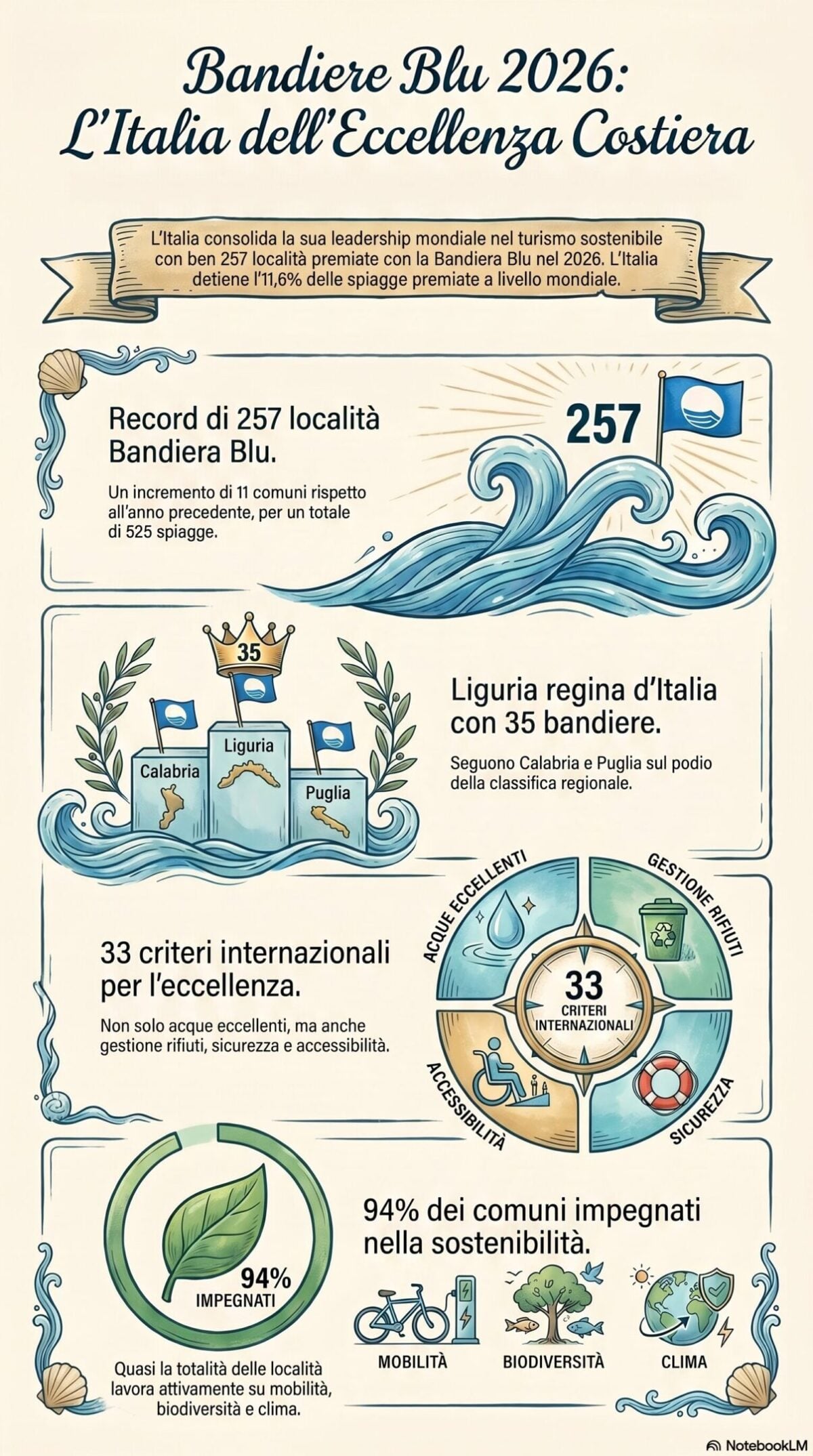 Bandiere Blu 2026, l’Italia del mare pulito cresce ancora: ecco tutte le novità e le spiagge premiate