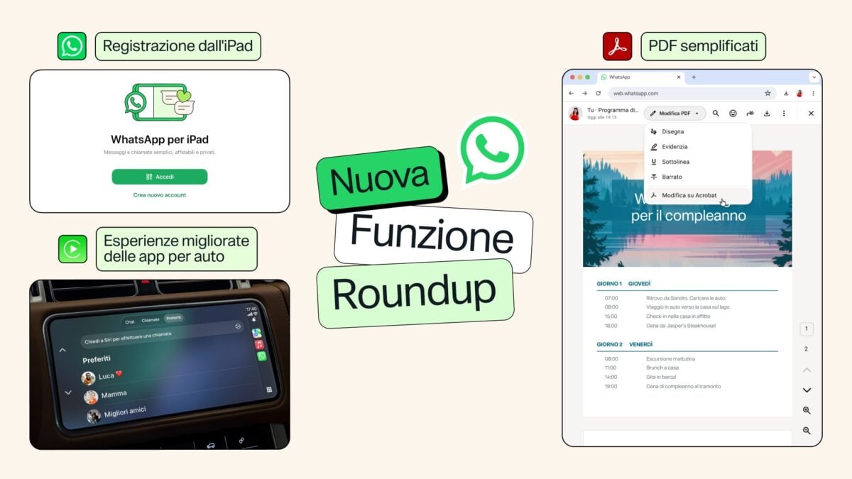 WhatsApp si trasforma: dall’iPad all’auto, ecco le nuove funzioni WhatsApp si trasforma: dall’iPad all’auto, ecco le nuove funzioni